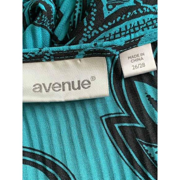 Avenue Women's Teal Black Swirls Accordion Pleats Button Top Blouse Size 26/28 - Picture 5 of 7